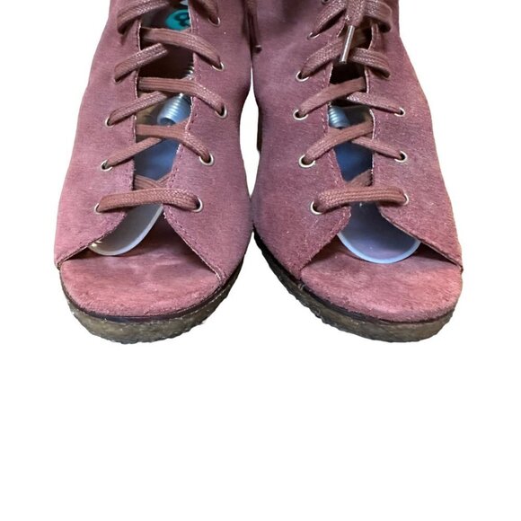 UGG Elyse Open Toe Maroon Leather Lace Up Ankle Wedge Heels Womens Size‎ 8 - Picture 4 of 9